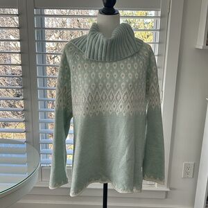 RICKI'S Women's Mint Green Fair Isle Cowl Neck Tunic Sweater, Turtleneck Top